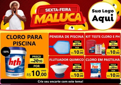 Modelo de Encarte para Encarte A4 Horizontal com o tema Sexta-feira Maluca para Produtos para Piscina