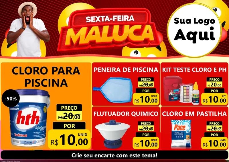Modelo de Encarte para Encarte A4 Horizontal com o tema Sexta-feira Maluca para Produtos para Piscina