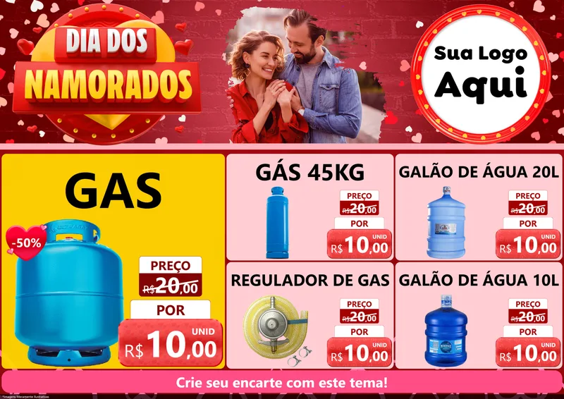 Modelo de Encarte para Encarte A4 Horizontal com o tema Dia Dos Namorados para Água e gás