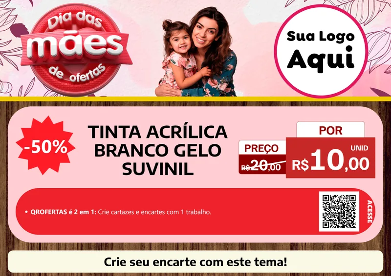 Modelo de Cartaz para Cartaz A4 Horizontal com o tema Dia Das Mães De Ofertas para Tintas e Ferramentas