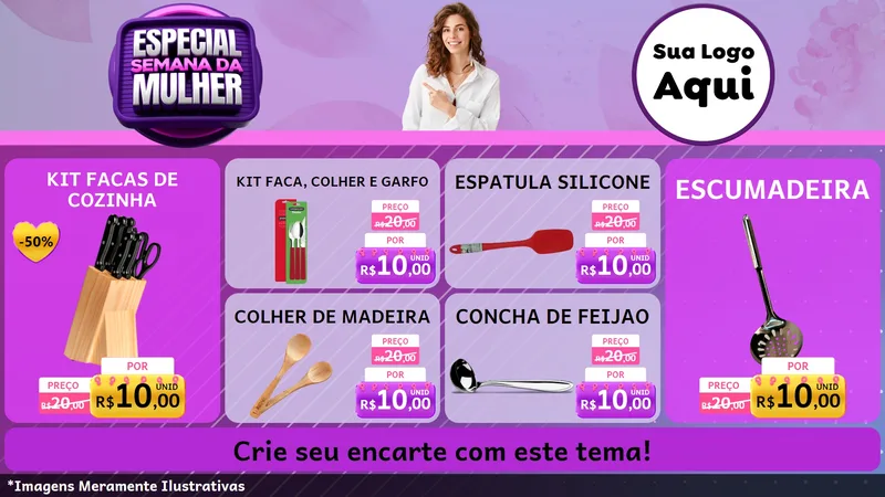 Modelo de TV para TV Horizontal com o tema Especial Semana da Mulher para Utilidades Domésticas