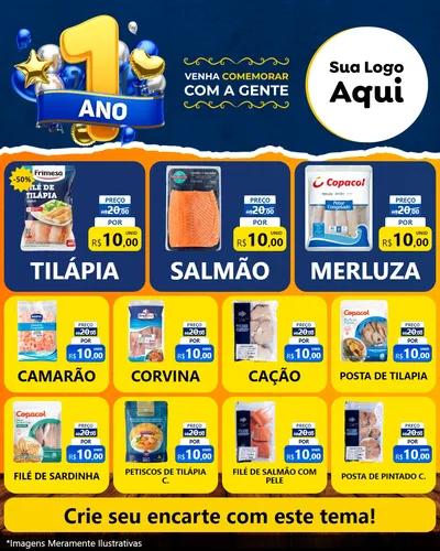 Modelo de Rede Social para Feed Instagram com o tema Um Ano de Aniversário para Peixaria