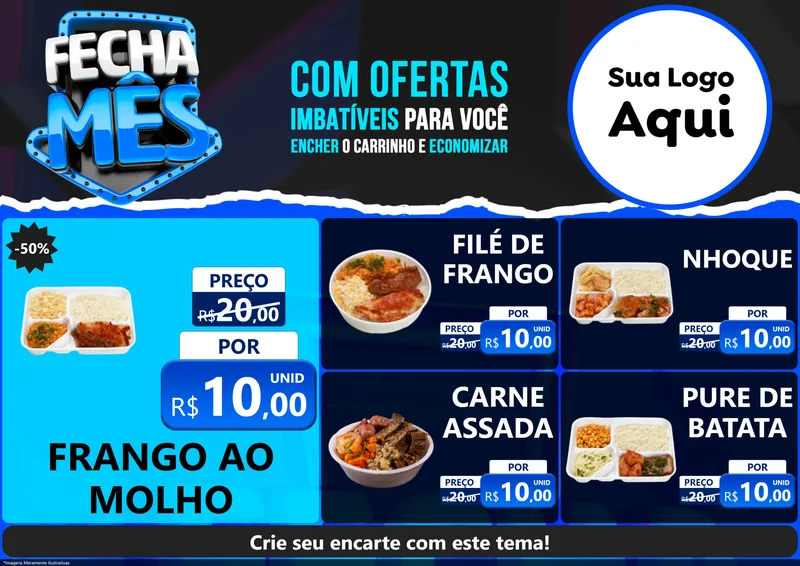 Modelo de Encarte para Encarte A4 Horizontal com o tema Fecha Mês para Restaurante