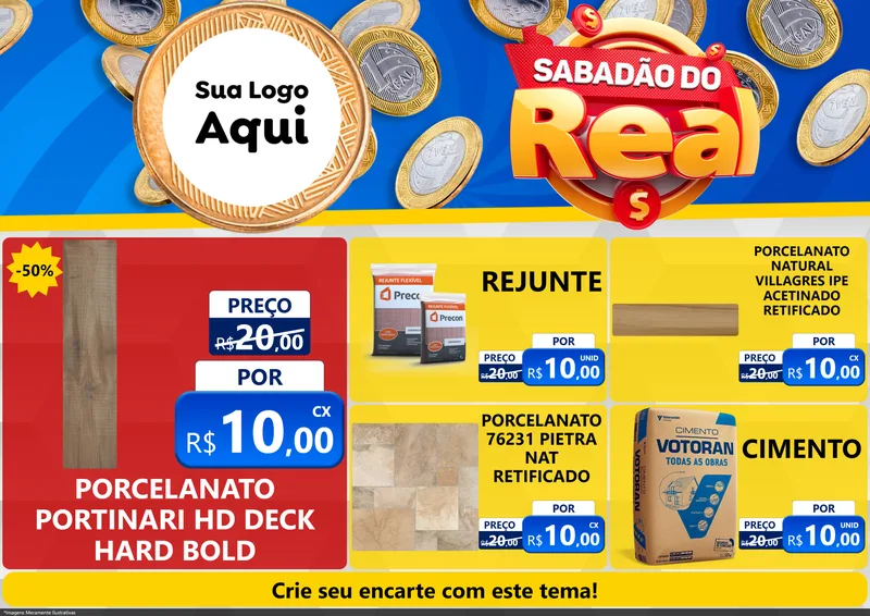 Modelo de Encarte para Encarte A4 Horizontal com o tema Sabadão do Real para Pisos e revestimentos
