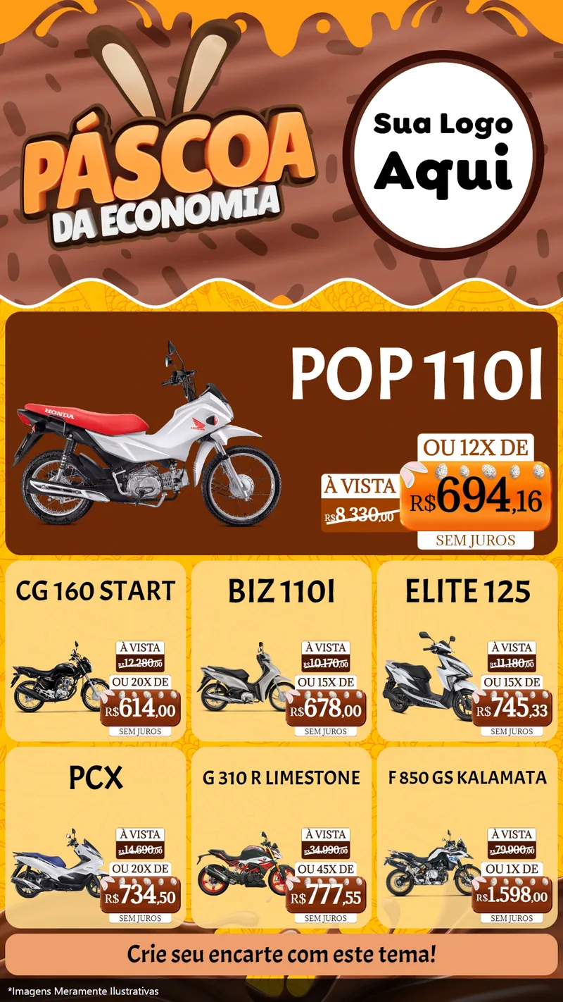 Modelo de Rede Social para Stories com o tema Páscoa da Economia para Concessionaria de Motos