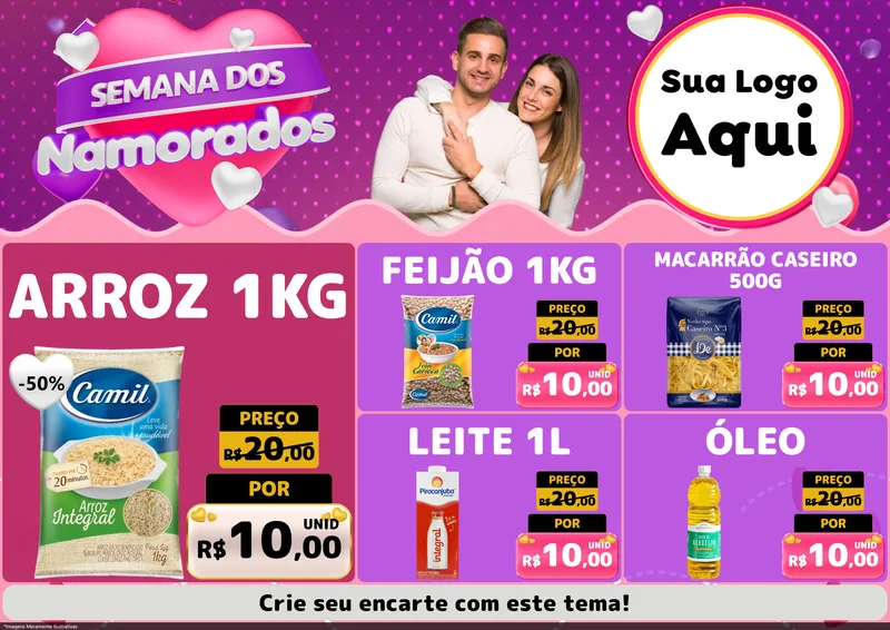 Modelo de Encarte para Encarte A4 Horizontal com o tema Semana dos Namorados para Supermercado