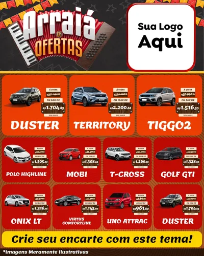 Modelo de Rede Social para Feed Instagram com o tema Arraiá de Ofertas - Junina para Concessionaria de Carros