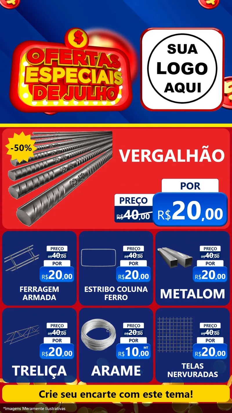 Modelo de Rede Social para Stories com o tema Ofertas Especiais de Julho para Ferragens