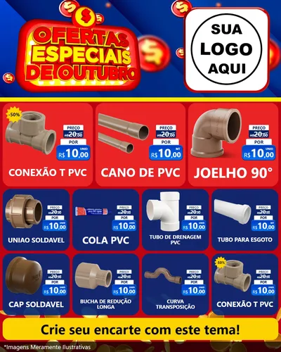 Modelo de Rede Social para Feed Instagram com o tema Ofertas Especiais de Outubro para Tubos e conexões