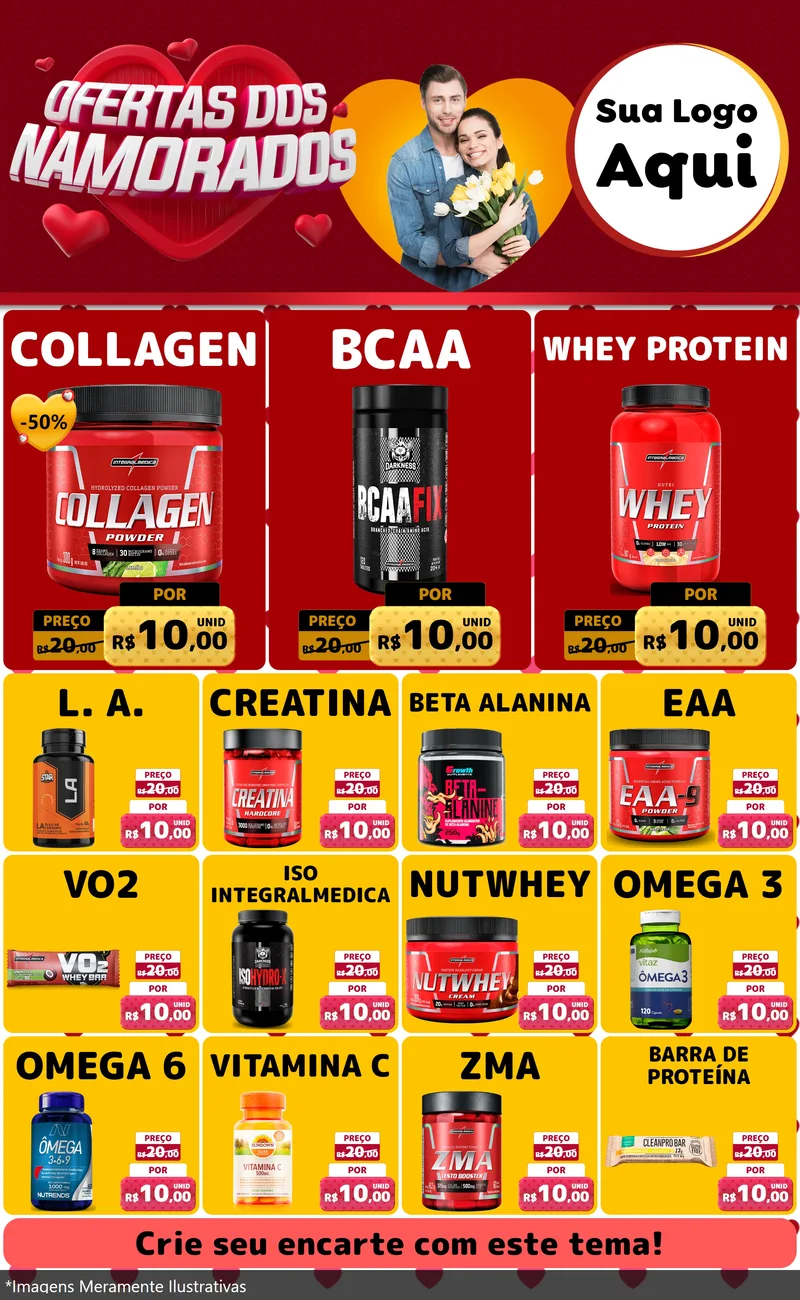 Modelo de Encarte para Encarte Grande com o tema Ofertas Dos Namorados para Suplementos alimentares