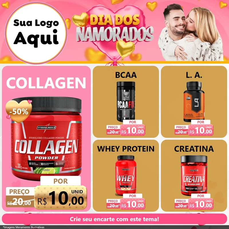 Modelo de Rede Social para Feed Facebook com o tema Dia dos Namorados para Suplementos alimentares