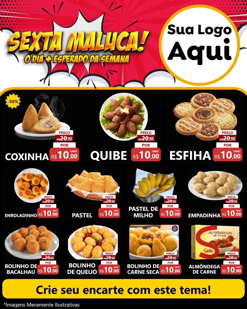 Modelo de Rede Social para Feed Instagram com o tema Sexta Maluca! para Salgadaria