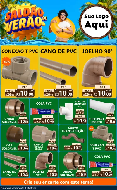 Modelo de Encarte para Encarte Grande com o tema Saldão de Verão para Tubos e conexões