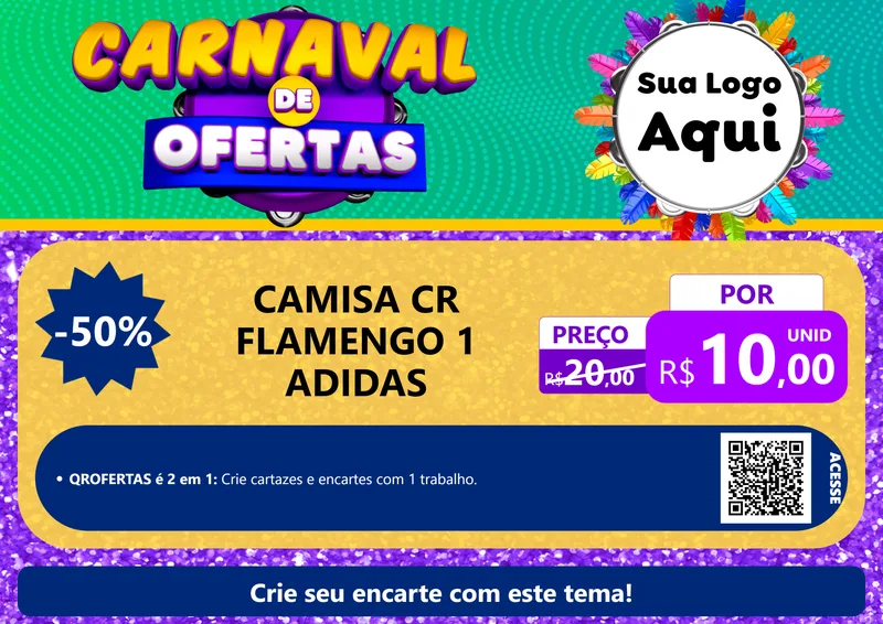Modelo de Cartaz para Cartaz A4 Horizontal com o tema Carnaval de Ofertas para Roupas e acessórios