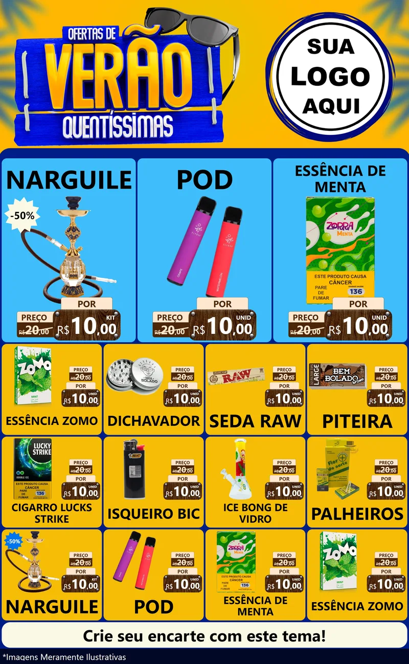 Modelo de Encarte para Encarte Grande com o tema Ofertas de Verão Quentíssimas para Tabacaria