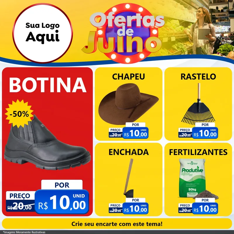 Modelo de Rede Social para Feed Facebook com o tema Ofertas de Julho para Agropecuária