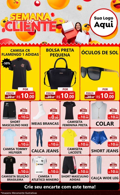 Modelo de Encarte para Encarte Grande com o tema Semana do Cliente para Roupas e acessórios