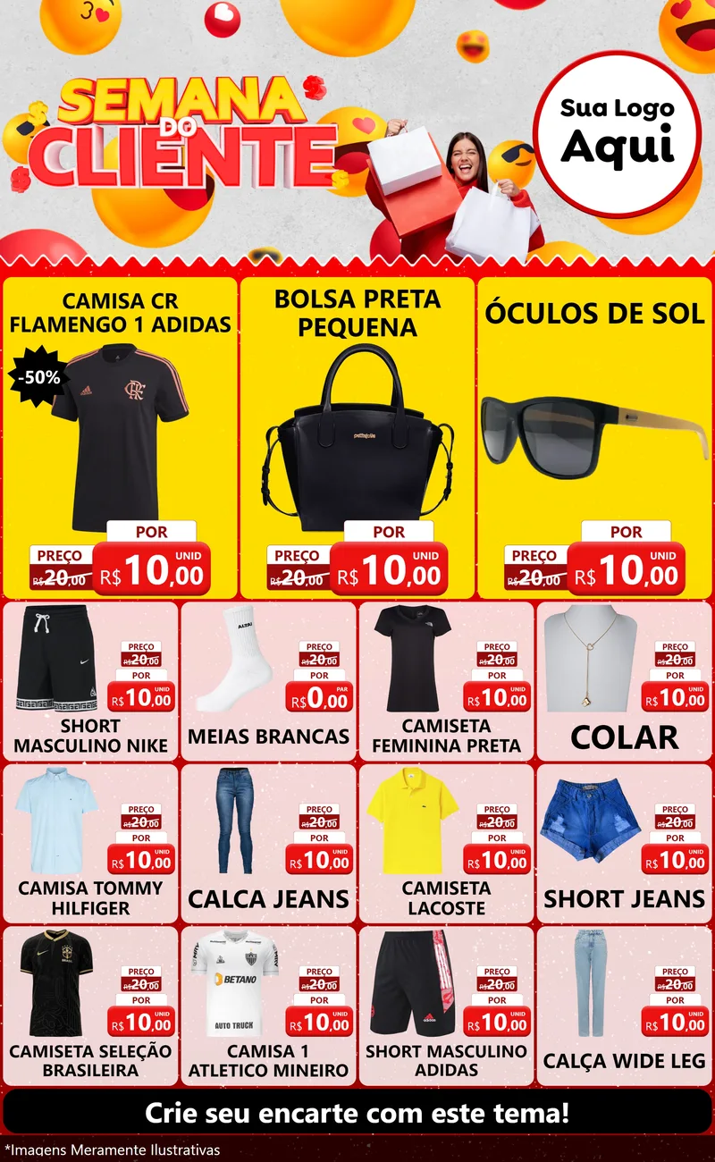 Modelo de Encarte para Encarte Grande com o tema Semana do Cliente para Roupas e acessórios