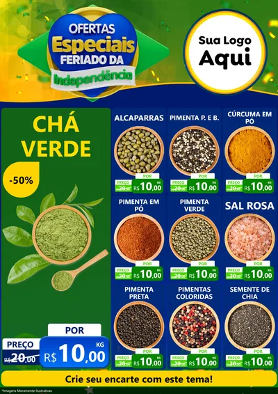 Modelo de Encarte para Encarte A4 Vertical com o tema Ofertas Especiais Feriado da Independência para Produtos Naturais