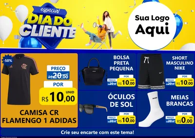 Modelo de Encarte para Encarte A4 Horizontal com o tema Especial Dia do Cliente para Roupas e acessórios