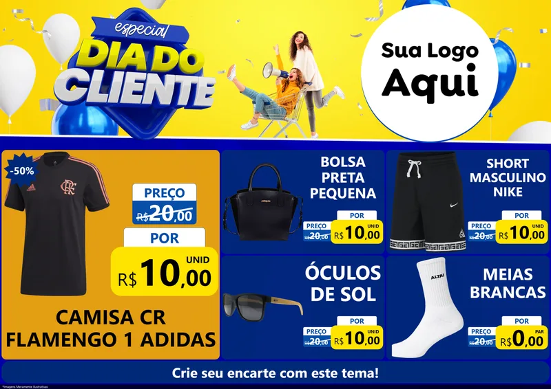 Modelo de Encarte para Encarte A4 Horizontal com o tema Especial Dia do Cliente para Roupas e acessórios