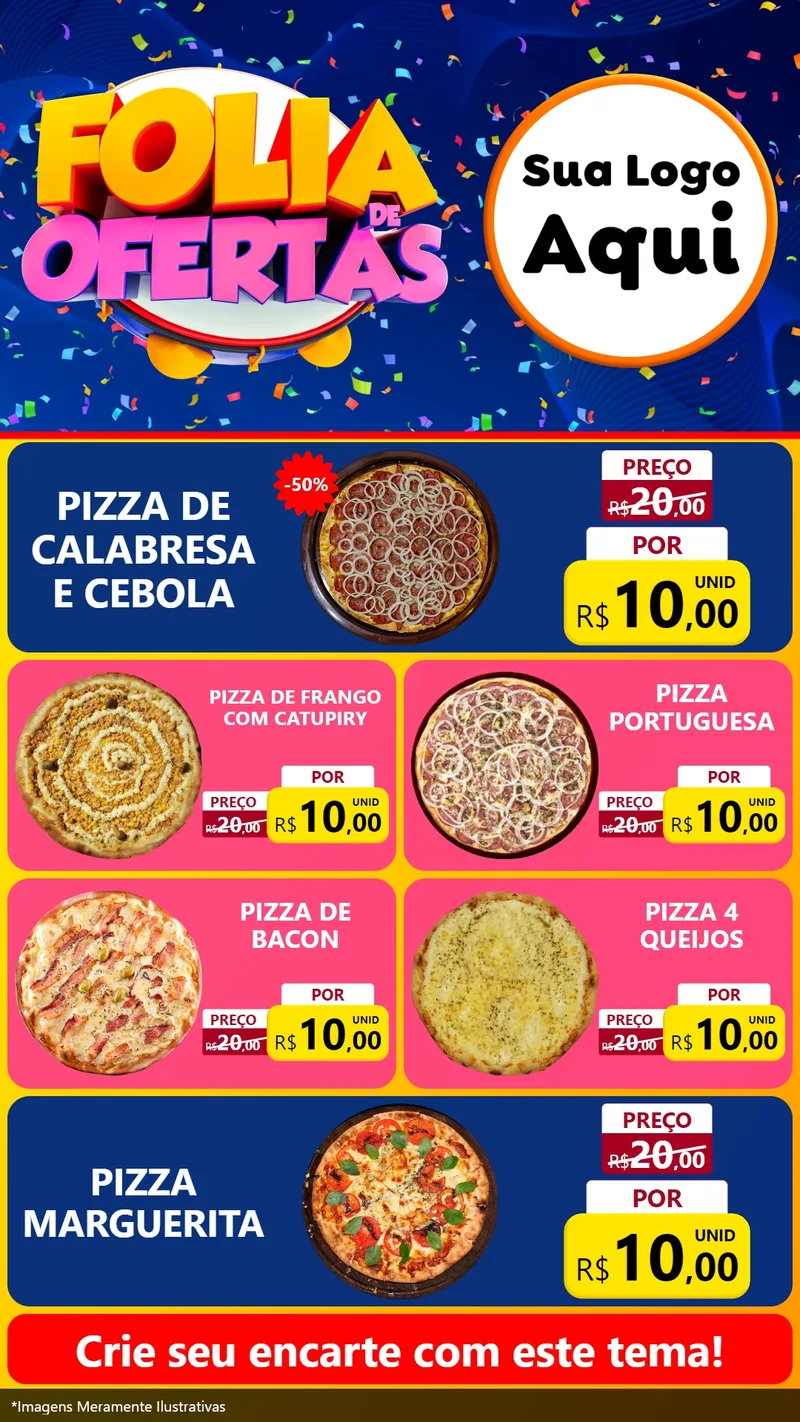Modelo de TV para TV Vertical com o tema Folia de Ofertas para Pizzaria