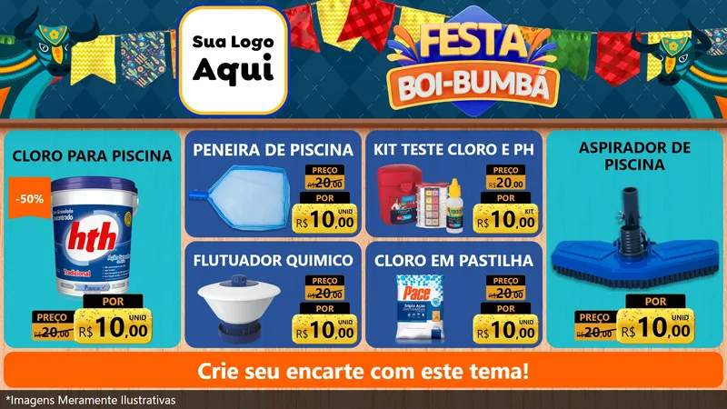 Modelo de TV para TV Horizontal com o tema Festa Boi Bumbá para Produtos para Piscina