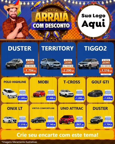 Modelo de Rede Social para Feed Instagram com o tema Arraiá Com Desconto para Concessionaria de Carros