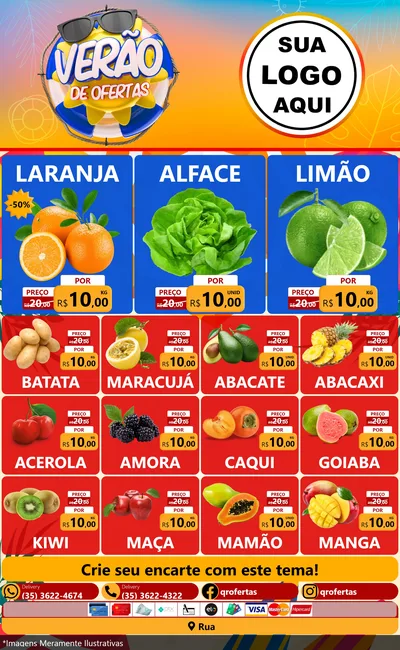 Modelo de Encarte para Encarte Grande com o tema Verão de Ofertas para Hortifrúti