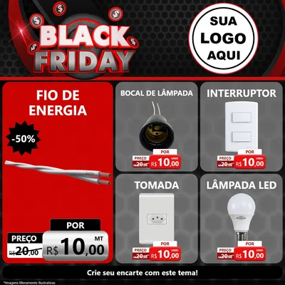 Modelo de Rede Social para Feed Facebook com o tema Black Friday para Materiais Elétricos