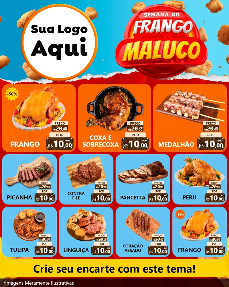 Modelo de Rede Social para Feed Instagram com o tema Semana do Frango Maluco para Assados