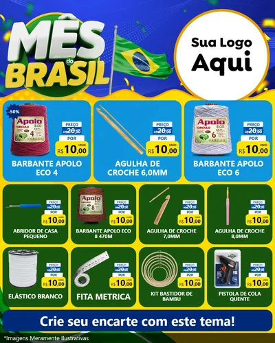 Modelo de Rede Social para Feed Instagram com o tema Mês do Brasil para Armarinho e Aviamentos