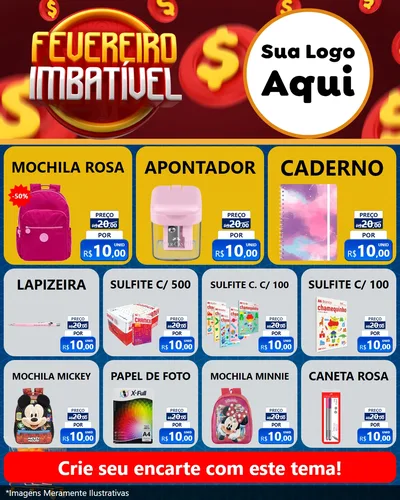 Modelo de Rede Social para Feed Instagram com o tema Fevereiro Imbatível para Papelaria
