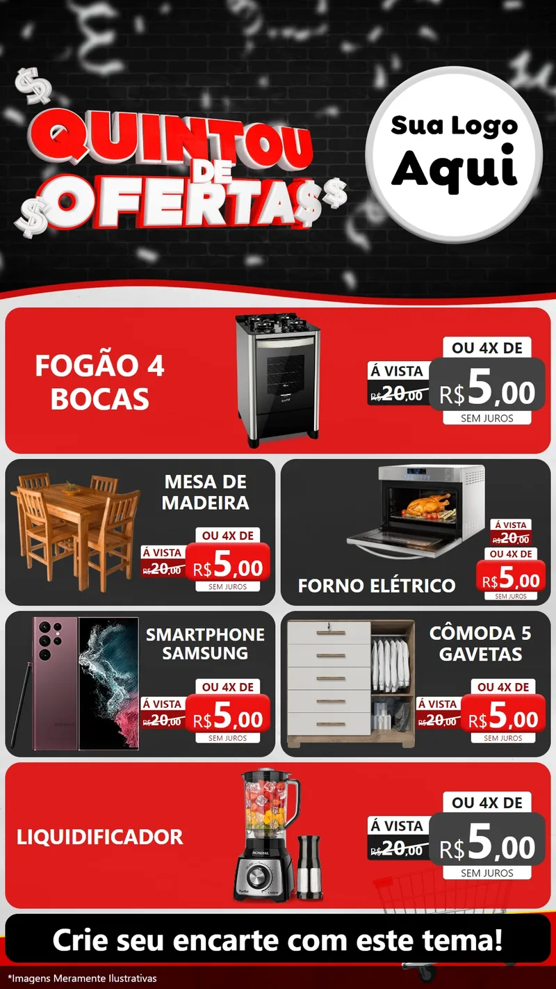 Modelo de TV para TV Vertical com o tema Quintou de Ofertas para Móveis e Eletro
