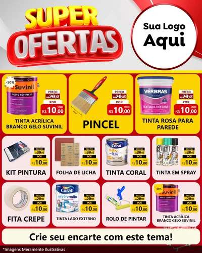 Modelo de Rede Social para Feed Instagram com o tema Super Ofertas para Tintas e Ferramentas