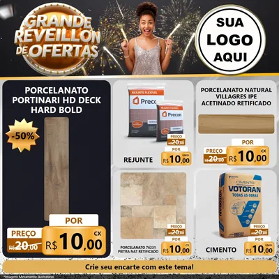Modelo de Rede Social para Feed Facebook com o tema Grande Réveillon de Ofertas para Pisos e revestimentos