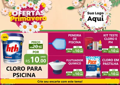 Modelo de Encarte para Encarte A4 Horizontal com o tema Ofertas de Primavera para Produtos para Piscina