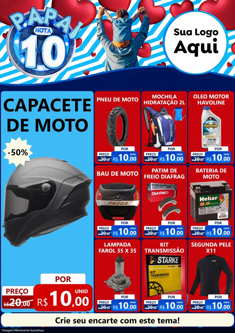 Modelo de Encarte para Encarte A4 Vertical com o tema Papai Nota 10 para Moto peças