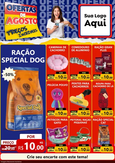 Modelo de Encarte para Encarte A4 Vertical com o tema Ofertas de Agosto - Preços Incríveis para Pet Shop