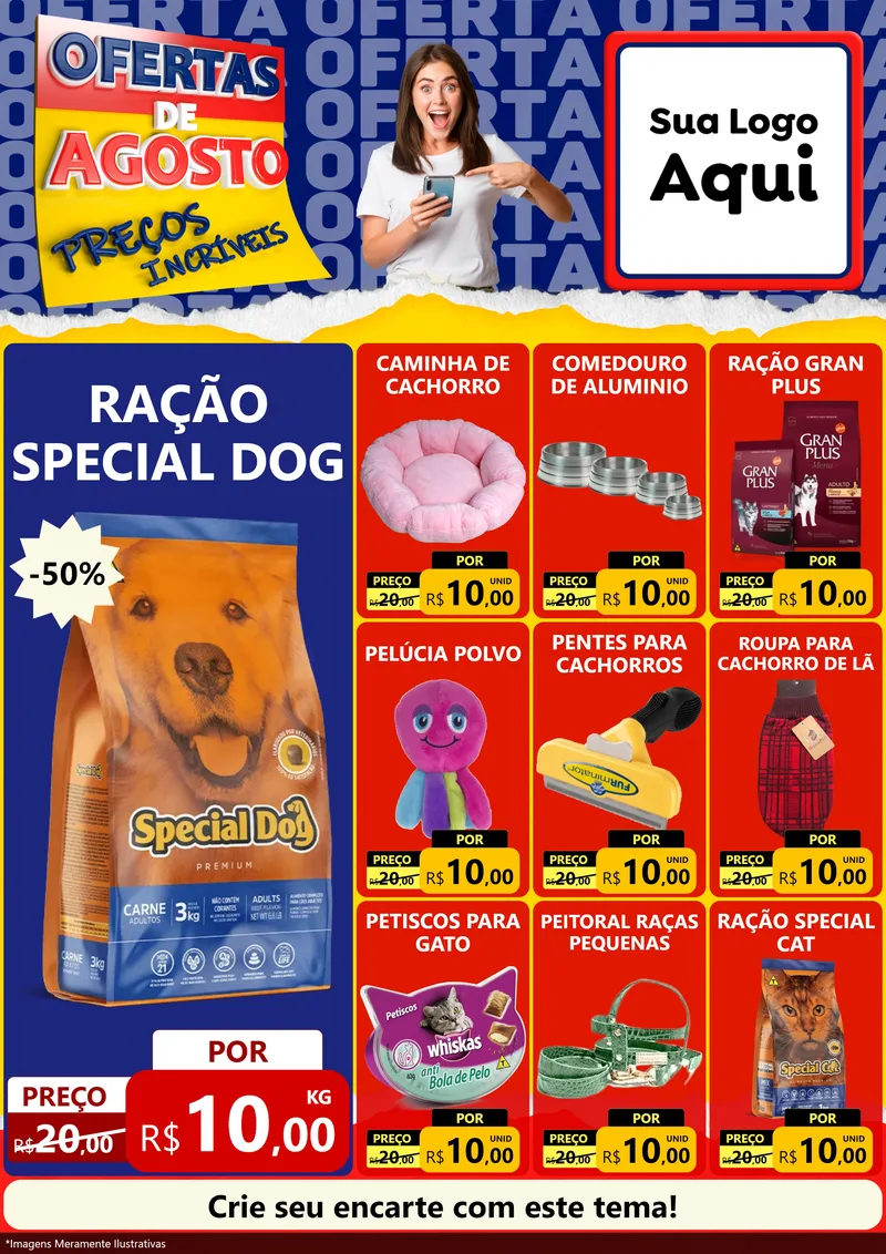 Modelo de Encarte para Encarte A4 Vertical com o tema Ofertas de Agosto - Preços Incríveis para Pet Shop
