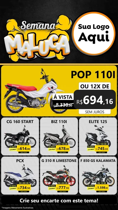 Modelo de Rede Social para Stories com o tema Semana Maluca para Concessionaria de Motos