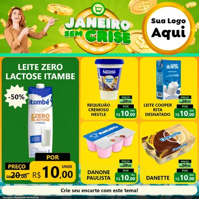 Modelo de Rede Social para Feed Facebook com o tema Janeiro Sem Crise para Frios e Laticínios