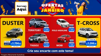 Modelo de TV para TV Horizontal com o tema Ofertas de Janeiro para Concessionaria de Carros