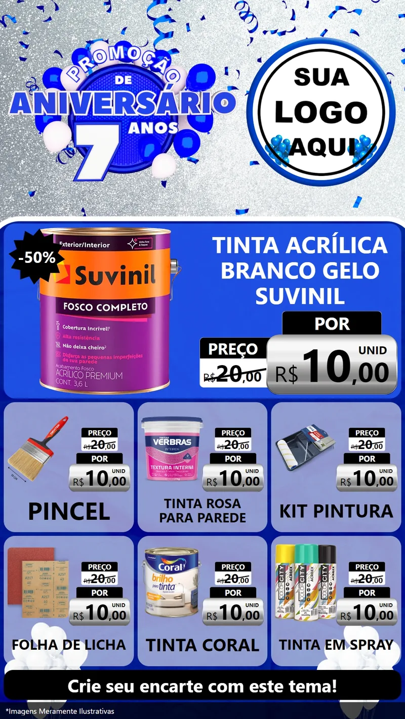 Modelo de Rede Social para Stories com o tema Promoção de Aniversário - 7 Anos para Tintas e Ferramentas