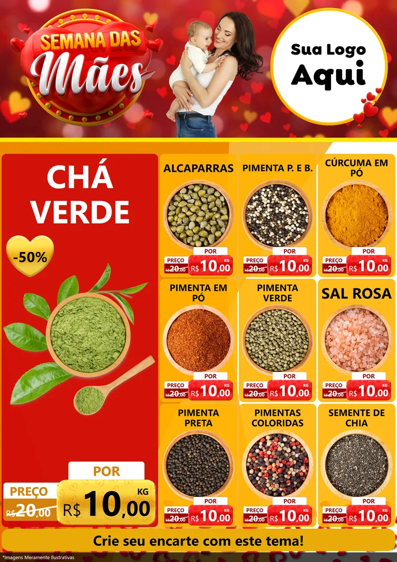 Modelo de Encarte para Encarte A4 Vertical com o tema Semana das Mães para Produtos Naturais