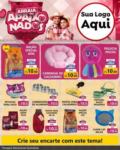 Modelo de Rede Social para Feed Instagram com o tema Arraiá dos Apaixonados - Junina para Pet Shop