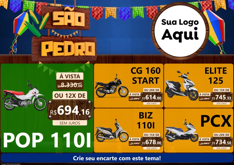 Modelo de Encarte para Encarte A4 Horizontal com o tema São Pedro para Concessionaria de Motos
