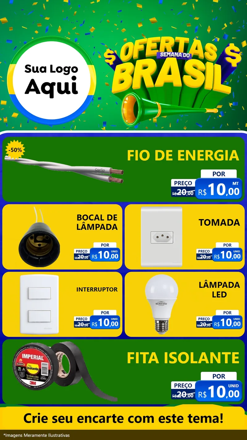 Modelo de TV para TV Vertical com o tema Ofertas Semana do Brasil para Materiais Elétricos