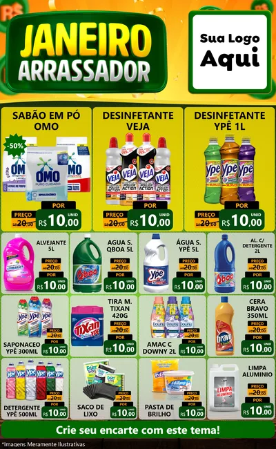Modelo de Encarte para Encarte Grande com o tema Janeiro Arrasador para Produtos de Limpeza