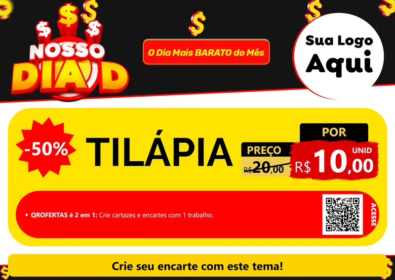 Modelo de Cartaz para Cartaz A4 Horizontal com o tema Nosso Dia D para Peixaria